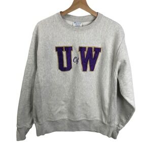 Champion Revere Weave Medium Sweatshirt Unisex UofW Twill Crew neck Sweater Gray